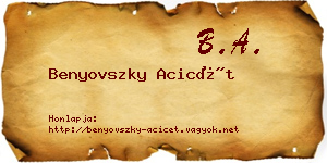 Benyovszky Acicét névjegykártya